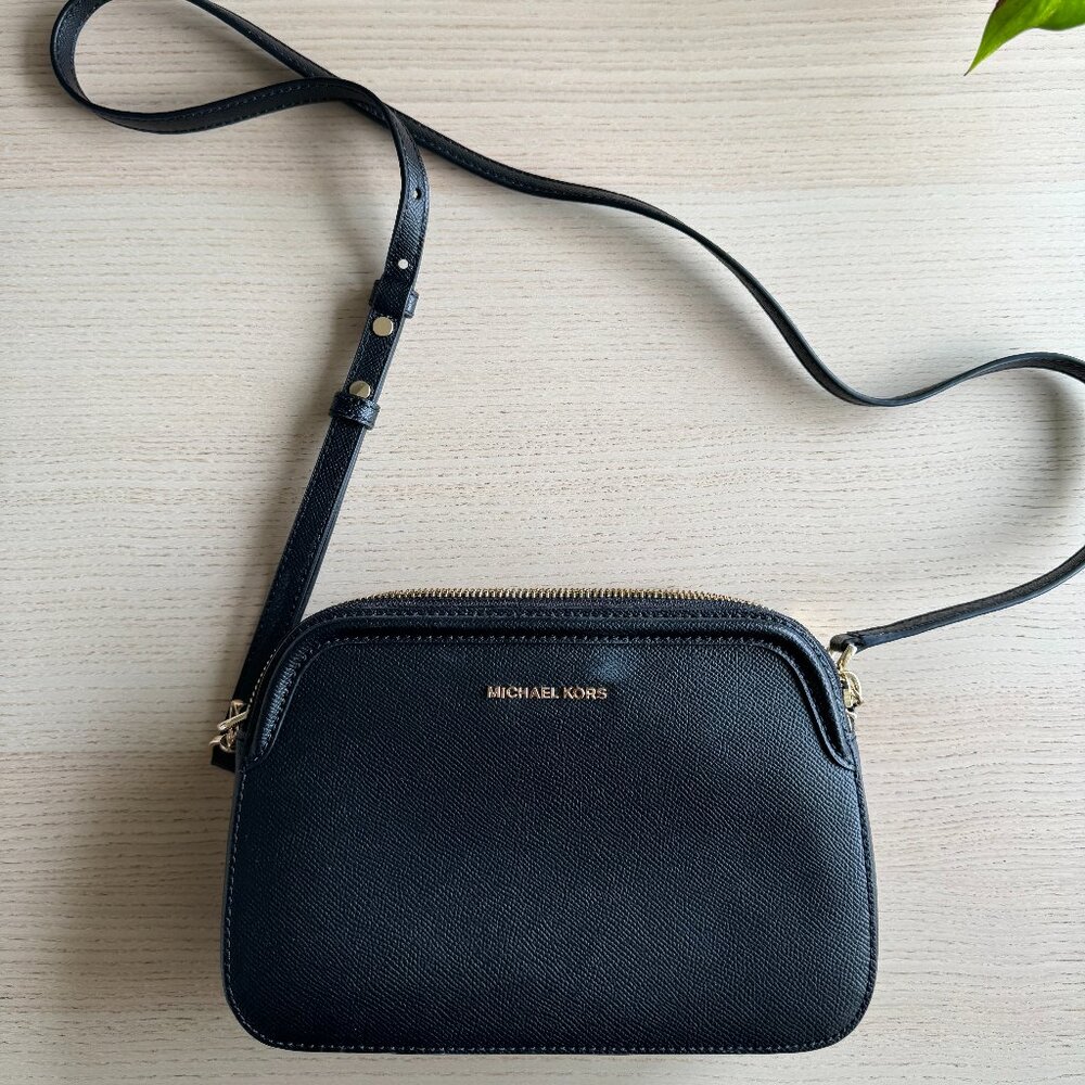 Michael Kors Houston Leather Double-Zip Crossbody in Black
